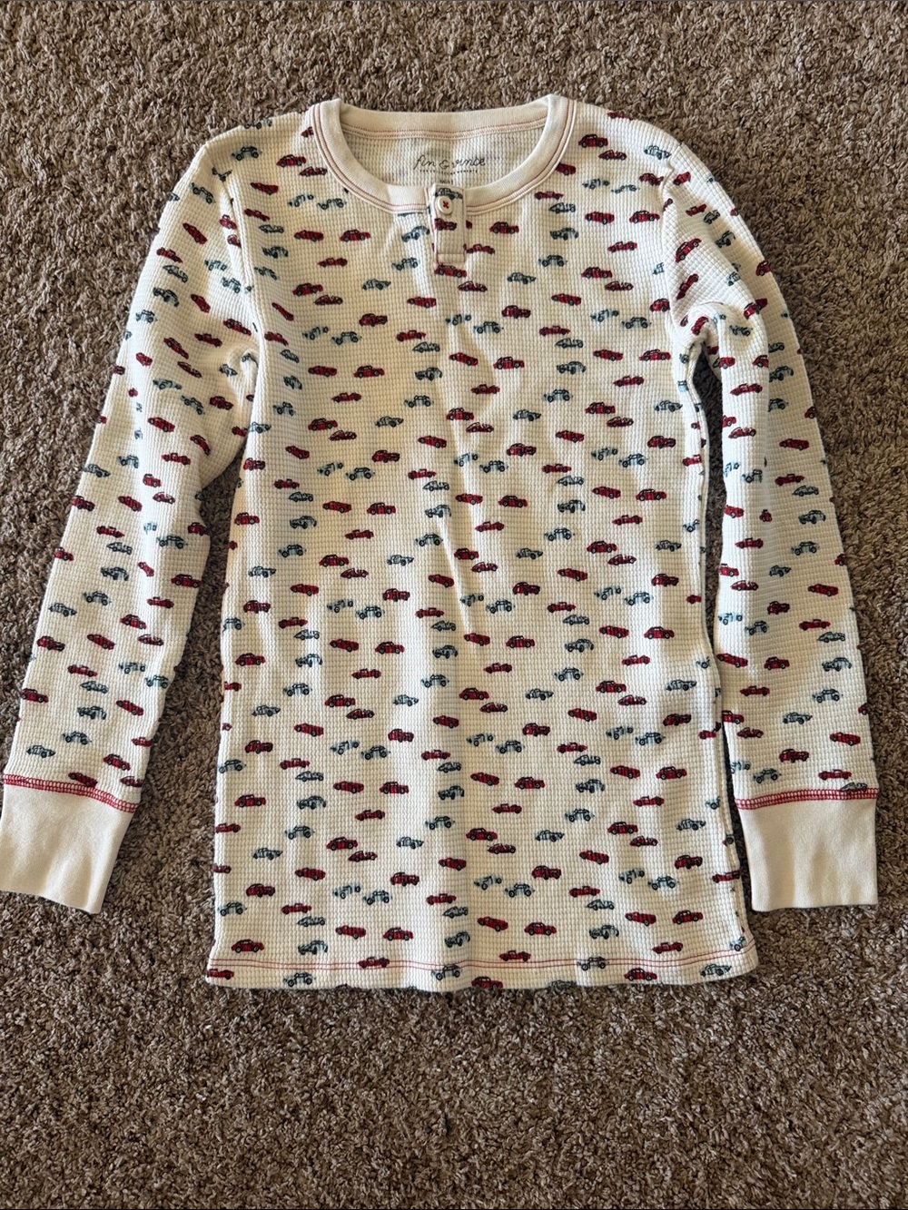 Fin & Vince Kids Long Sleeve Thermal Top with Red & Blue Car Print